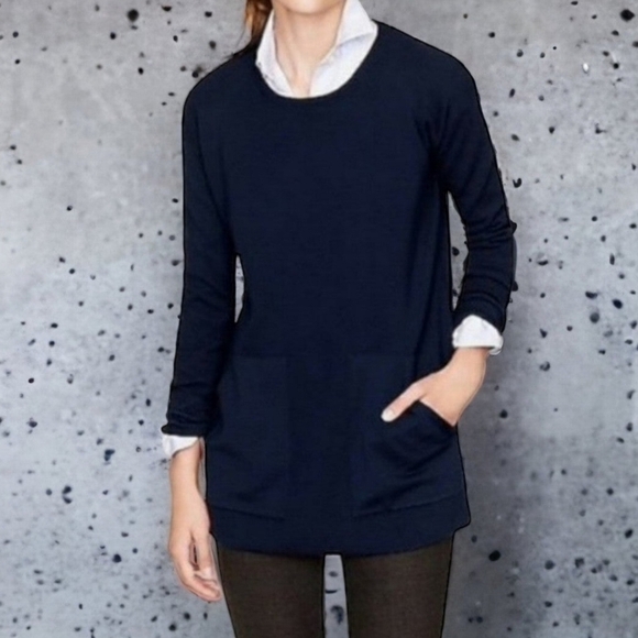 J. Crew Navy Blue Long-Sleeve 100% Merino Wool Sweater/Tunic - Size XXS - Picture 1 of 5